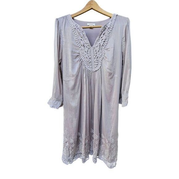 𝅺Sundance Silk Blend Crochet Knit Pale Mauve Dress 3/4 Sleeves Size L Bohemian - Picture 1 of 12